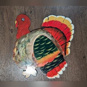 Vtg Wooden Cutout Painted Turkey Chipped Foot
